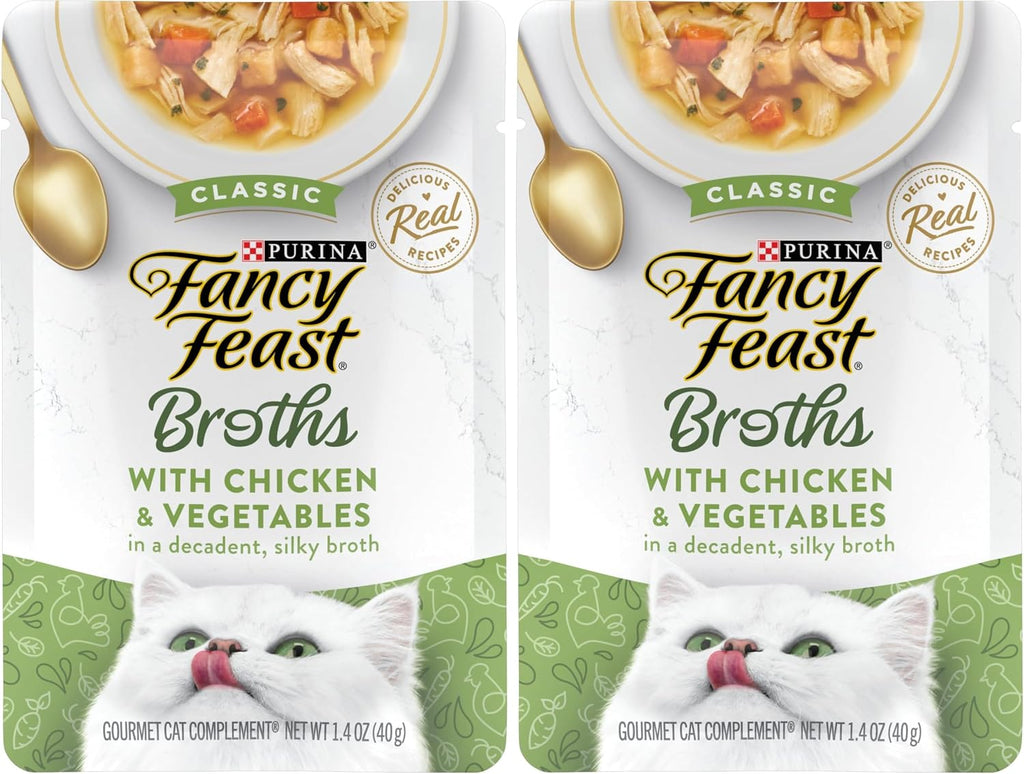 Purina Fancy Feast Broths Classic With Chicken and Vegetables Lickable Wet Cat Food Broth Topper, Pack of 16, 1.4 oz Pouches - Image 10