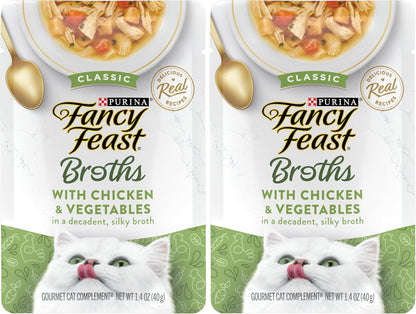 Purina Fancy Feast Broths Classic With Chicken and Vegetables Lickable Wet Cat Food Broth Topper, Pack of 16, 1.4 oz Pouches - Image 10