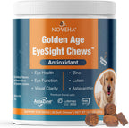 Noveha Golden Age Eyesight Chews front view of packaging for dog eye supplement.