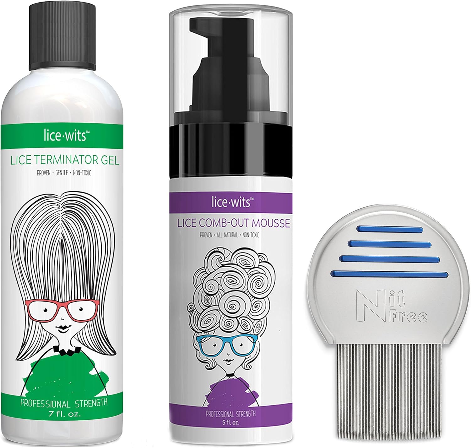 Lice Wits At Home Lice Treatment Kit including gel mousse and steel comb front view for professional lice removal.
