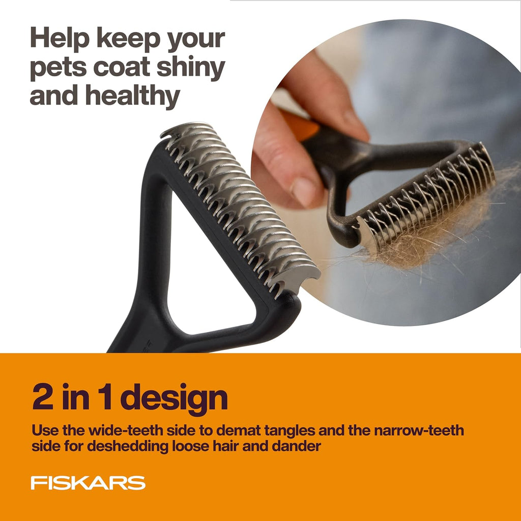 Side profile of Fiskars SoftGrip handle for pet deshedding