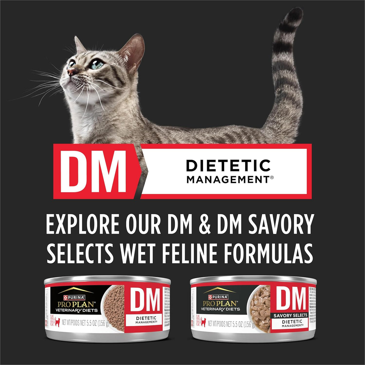 Dry kibble texture and shape for Purina Pro Plan Veterinary Diets DM formula.