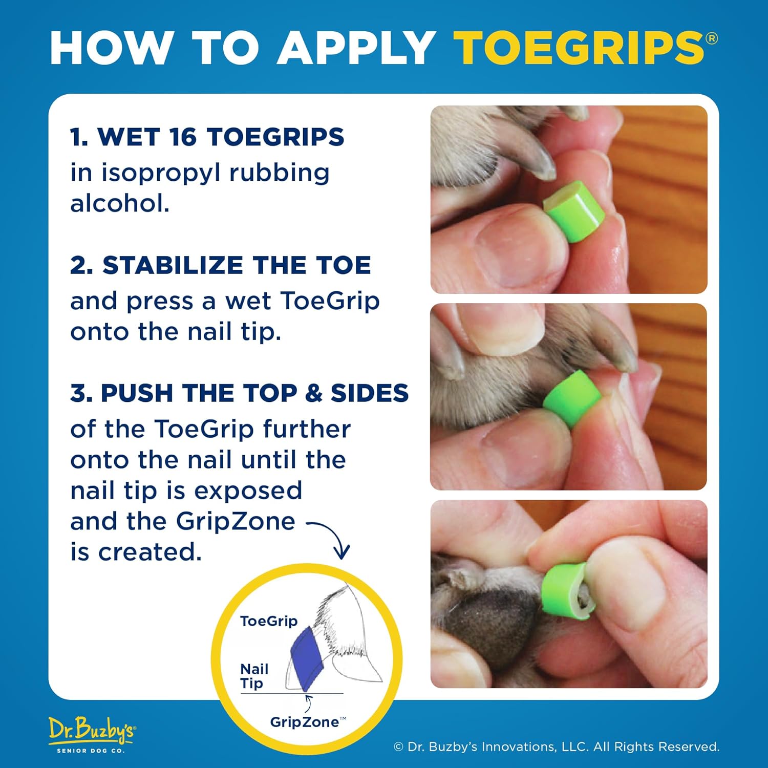 Senior dog walking confidently on smooth tile floor with ToeGrips