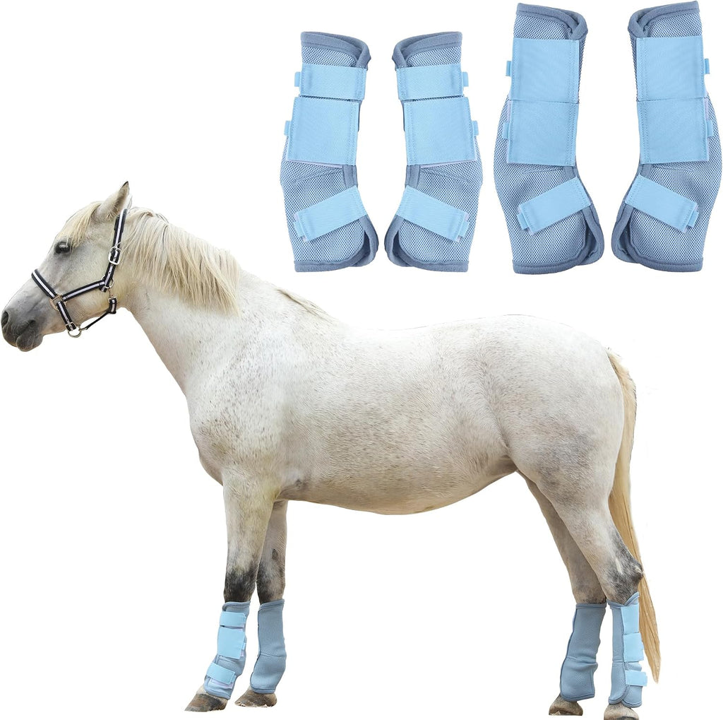 Adjustable Horse Fly Boots Set of 4, Equine Leg Protection Reduce Stomping, Breathable Mesh Fly Boots for Horses, Horse Leggings Leg Guards - Blue - Full - Image 12