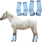 Adjustable Horse Fly Boots Set of 4, Equine Leg Protection Reduce Stomping, Breathable Mesh Fly Boots for Horses, Horse Leggings Leg Guards - Blue - Full - Image 12
