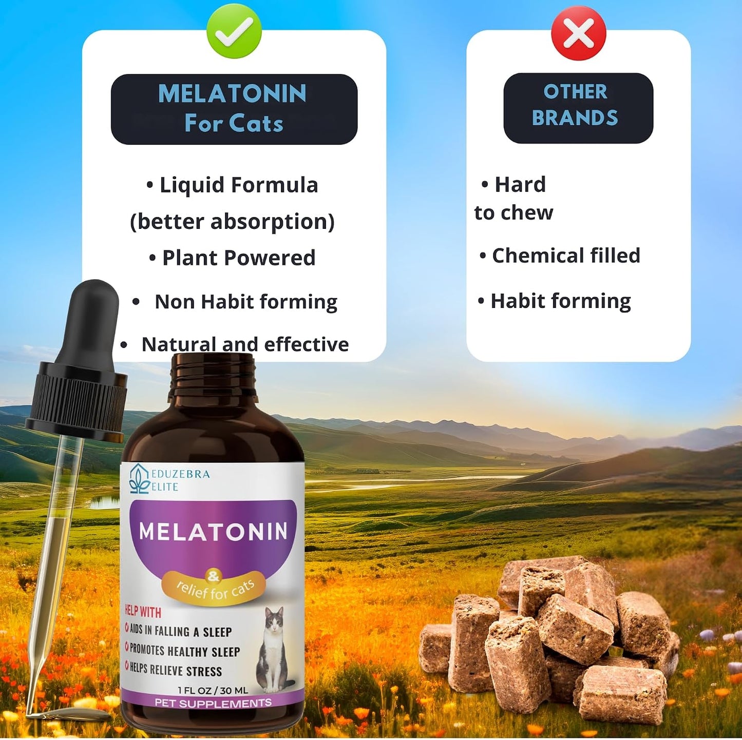 EDUZEBRA premium imported pet melatonin supplement dropper top view
