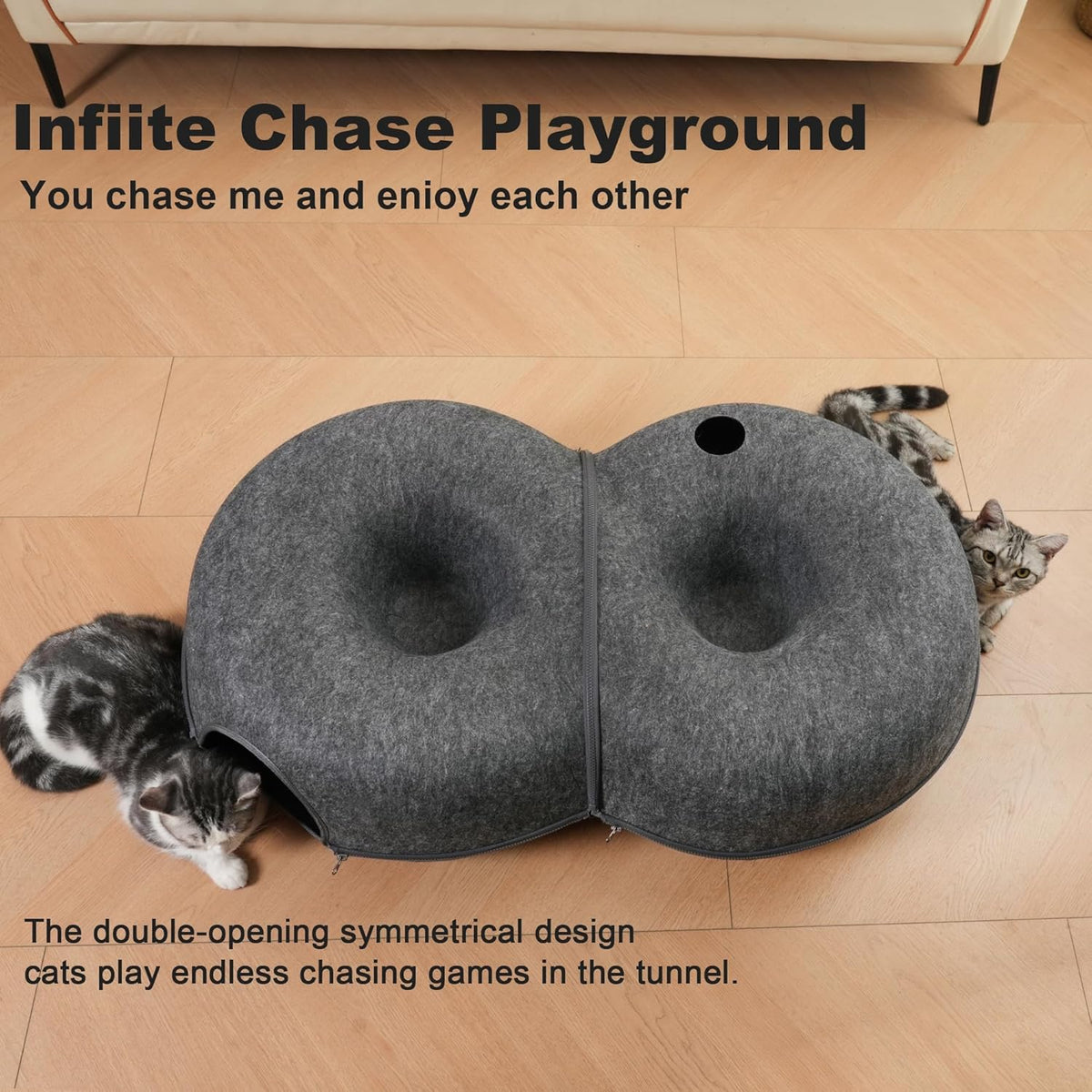 Top view of the LovIntry cat cave showing two spacious resting areas for large cats.