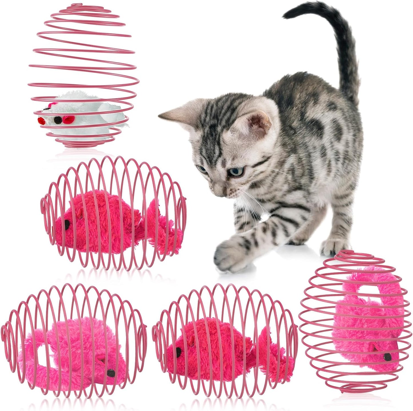 Jecery 5 Pcs Cat Spring Balls Toys Stretchable Rolling Balls Colorful Playful Coils Interactive Action Toy Caged Rats for Kitten Pet Supplies (Mouse,Multicolor) - Image 11