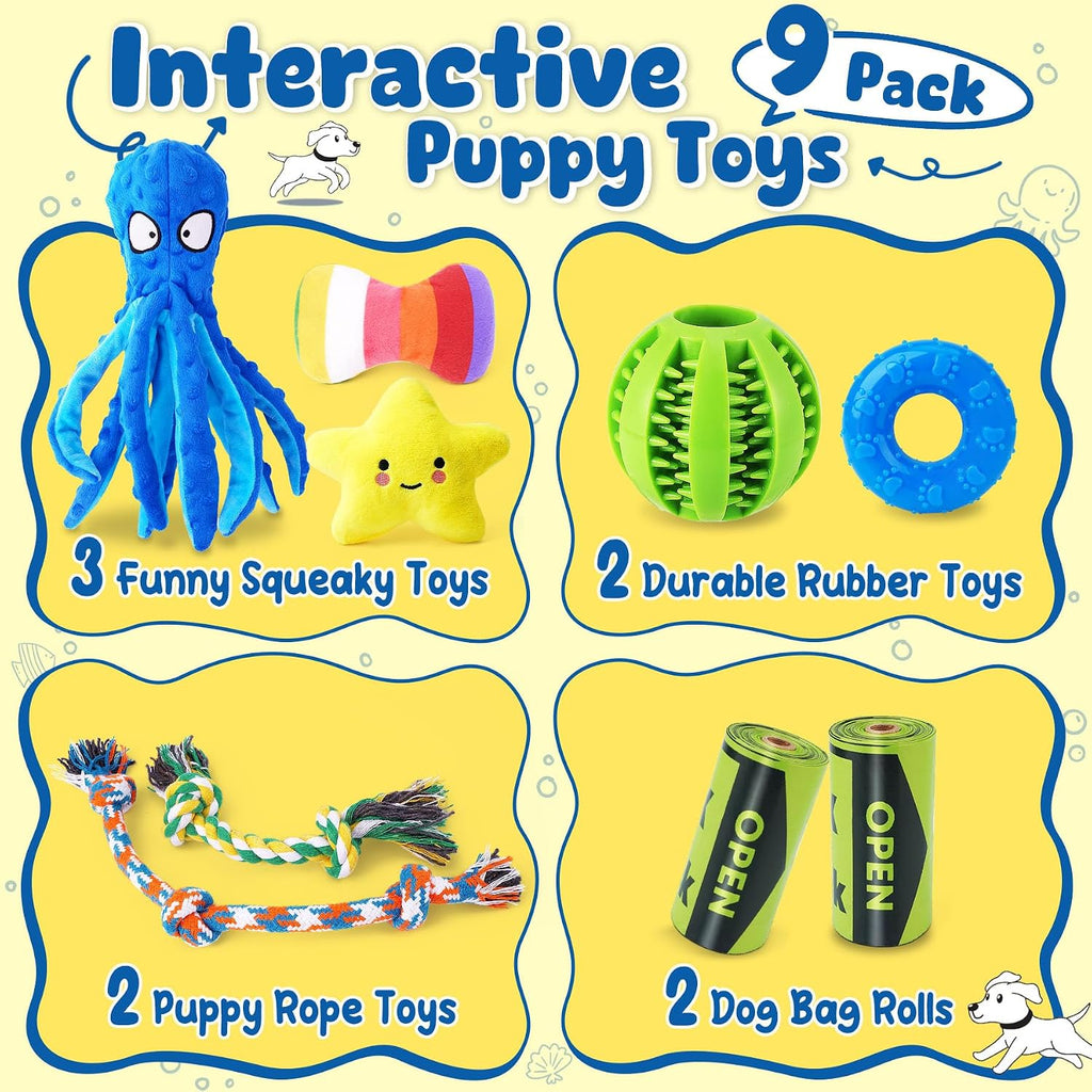 Blue no stuffing squeaky octopus plush toy from KIPRITII puppy collection close up