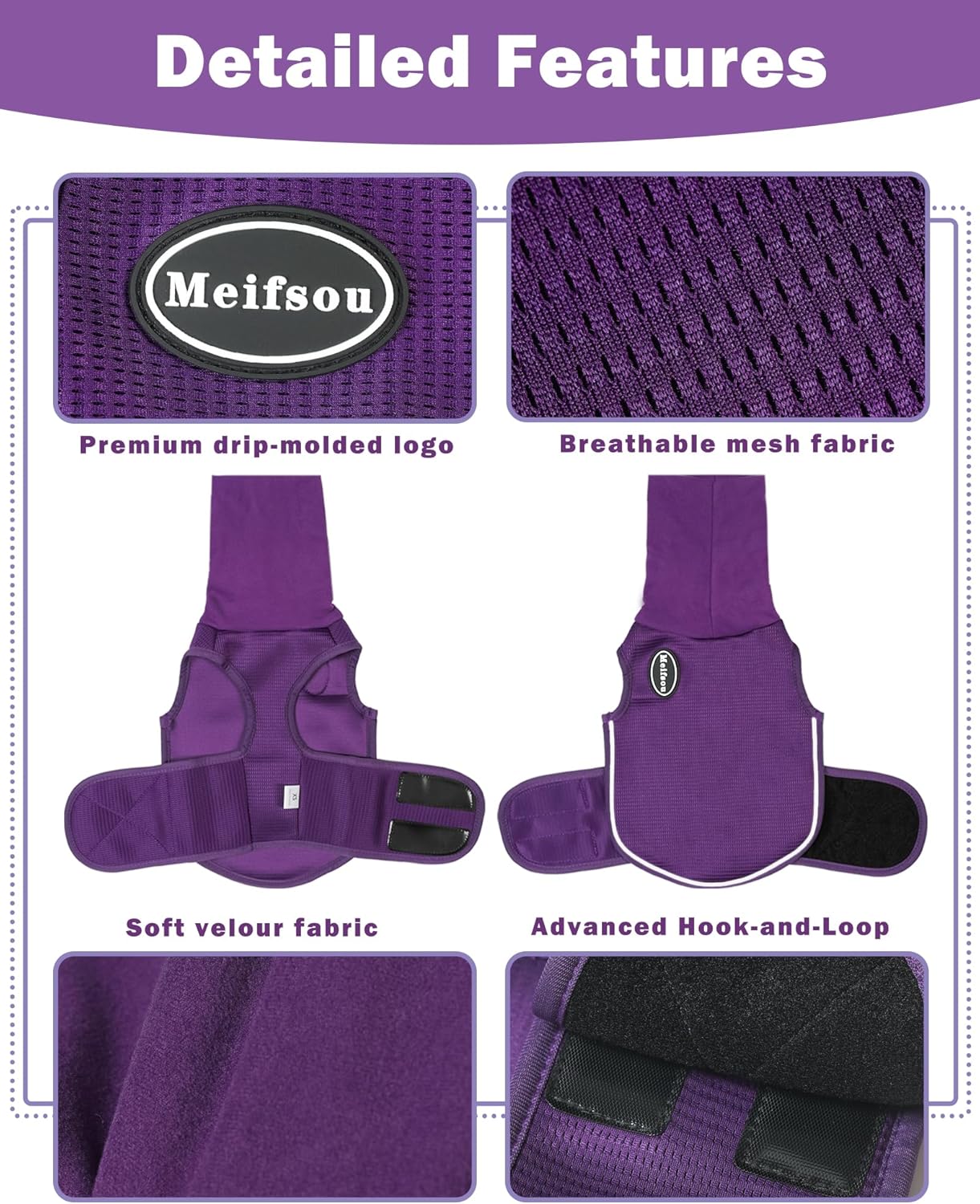 Meifsou dog calming jacket showing hook and loop fasteners