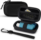 MEDMAX Asthma Inhaler Case black front view showcasing the durable hard shell exterior