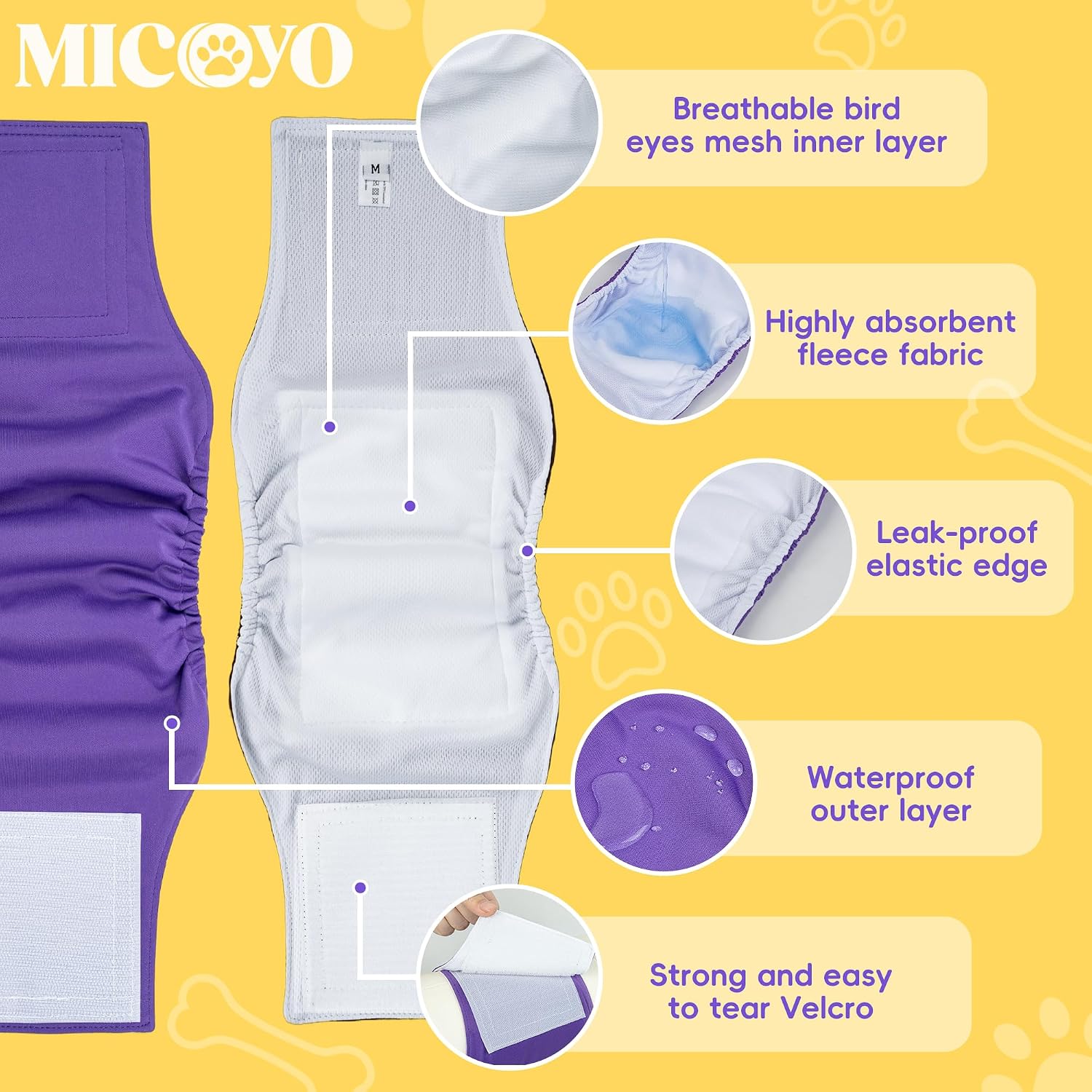 MICOOYO washable male dog diapers medium size leak proof core display