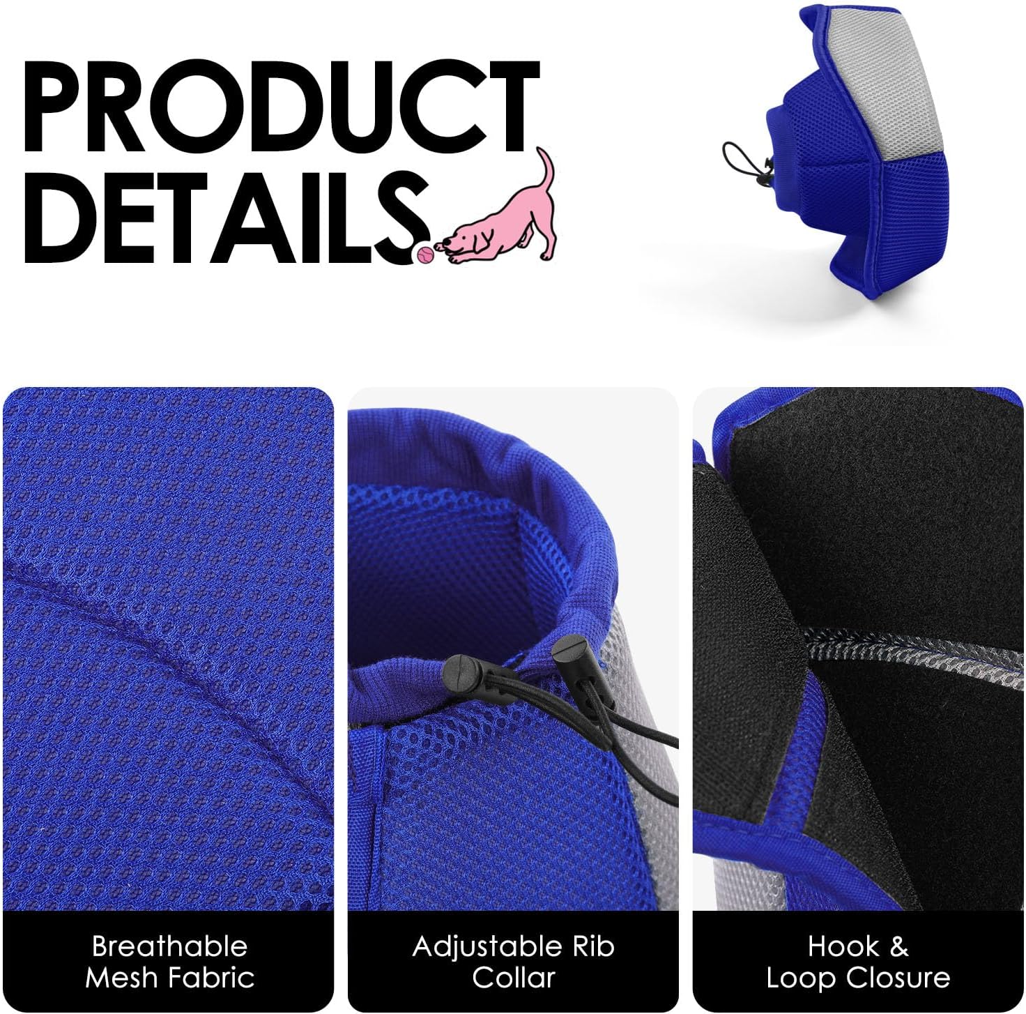 AOFITEE adjustable fabric pet neck collar showing the blue mesh material.