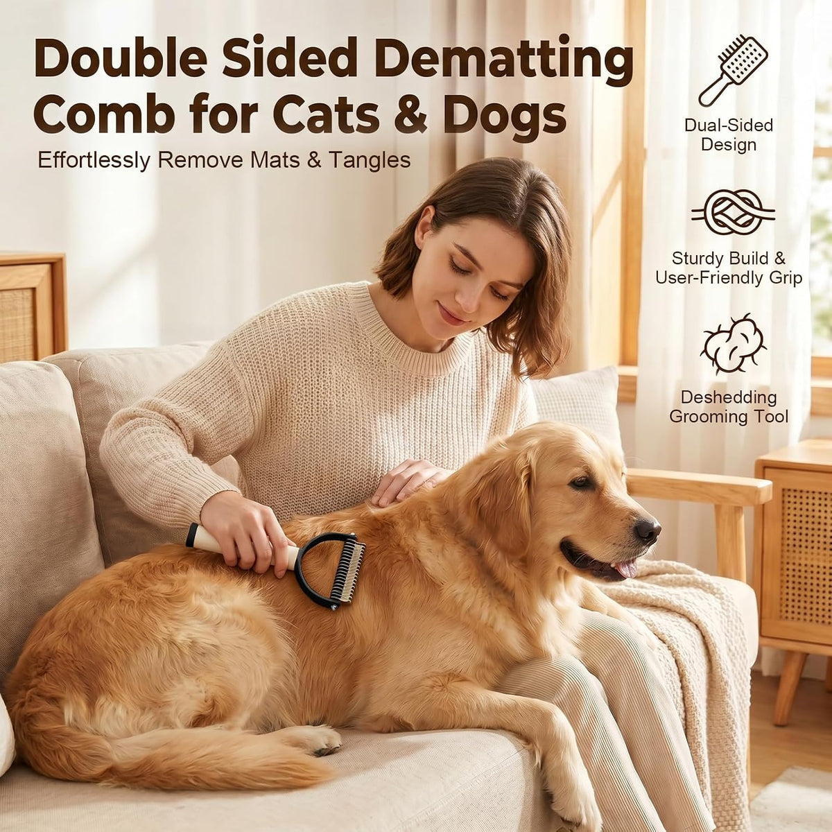 Ergonomic rubber handle of the Txibi long hair pet detangler showing the comfortable non slip grip design.