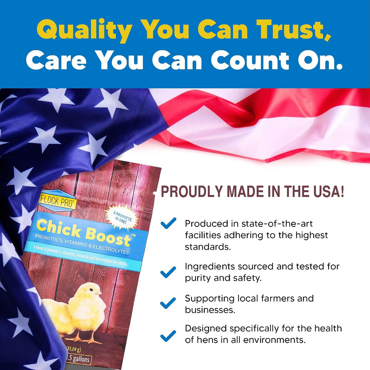 Healthy baby chicks drinking water with Flock Pro supplement