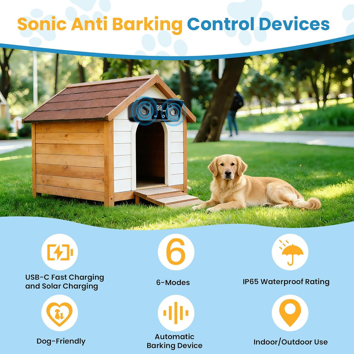 Solar Ultrasonic Dog Bark Deterrent Device, Outdoor Waterproof Anti Barking Device for Dogs with 50ft Range, Sonic Bark Deterrent for Small Medium Large Dogs for Indoor and Outside Use - Image 2