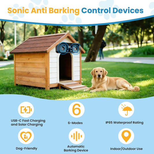 Solar Ultrasonic Dog Bark Deterrent Device, Outdoor Waterproof Anti Barking Device for Dogs with 50ft Range, Sonic Bark Deterrent for Small Medium Large Dogs for Indoor and Outside Use - Image 2