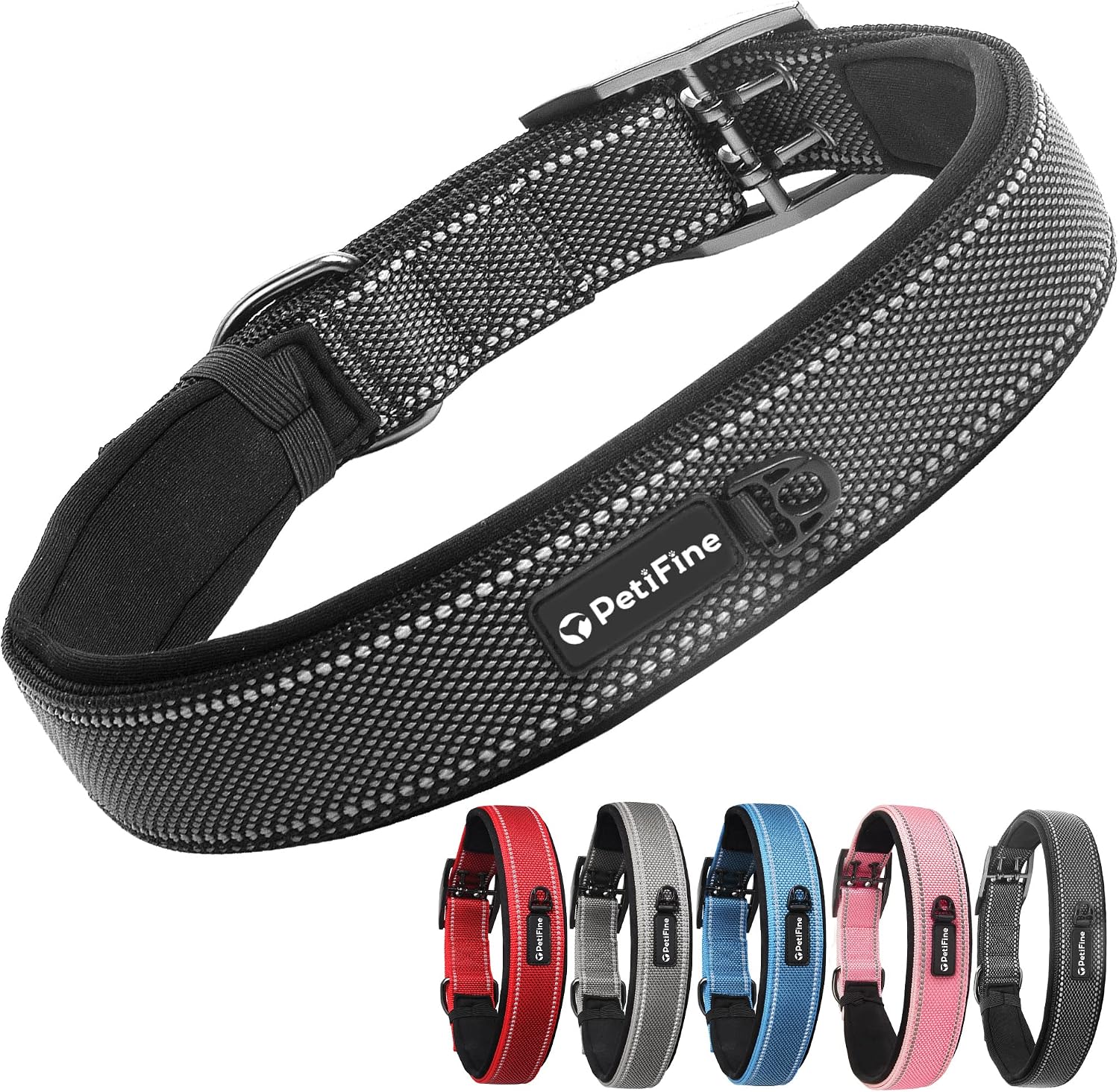 PetiFine Dog Collars for Medium Dogs, Neoprene Padded and Adjustable, Reflective Wide Heavy Duty Pet Collars with Durable Metal Belt Buckle for Walking, Red, M - Image 12