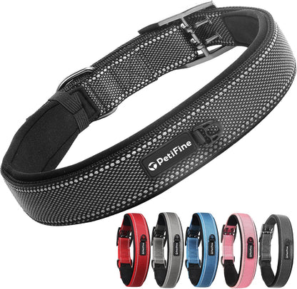 PetiFine Dog Collars for Medium Dogs, Neoprene Padded and Adjustable, Reflective Wide Heavy Duty Pet Collars with Durable Metal Belt Buckle for Walking, Red, M - Image 12