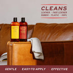 Odorless leather and vinyl cleaner bottle showing the back label instructions