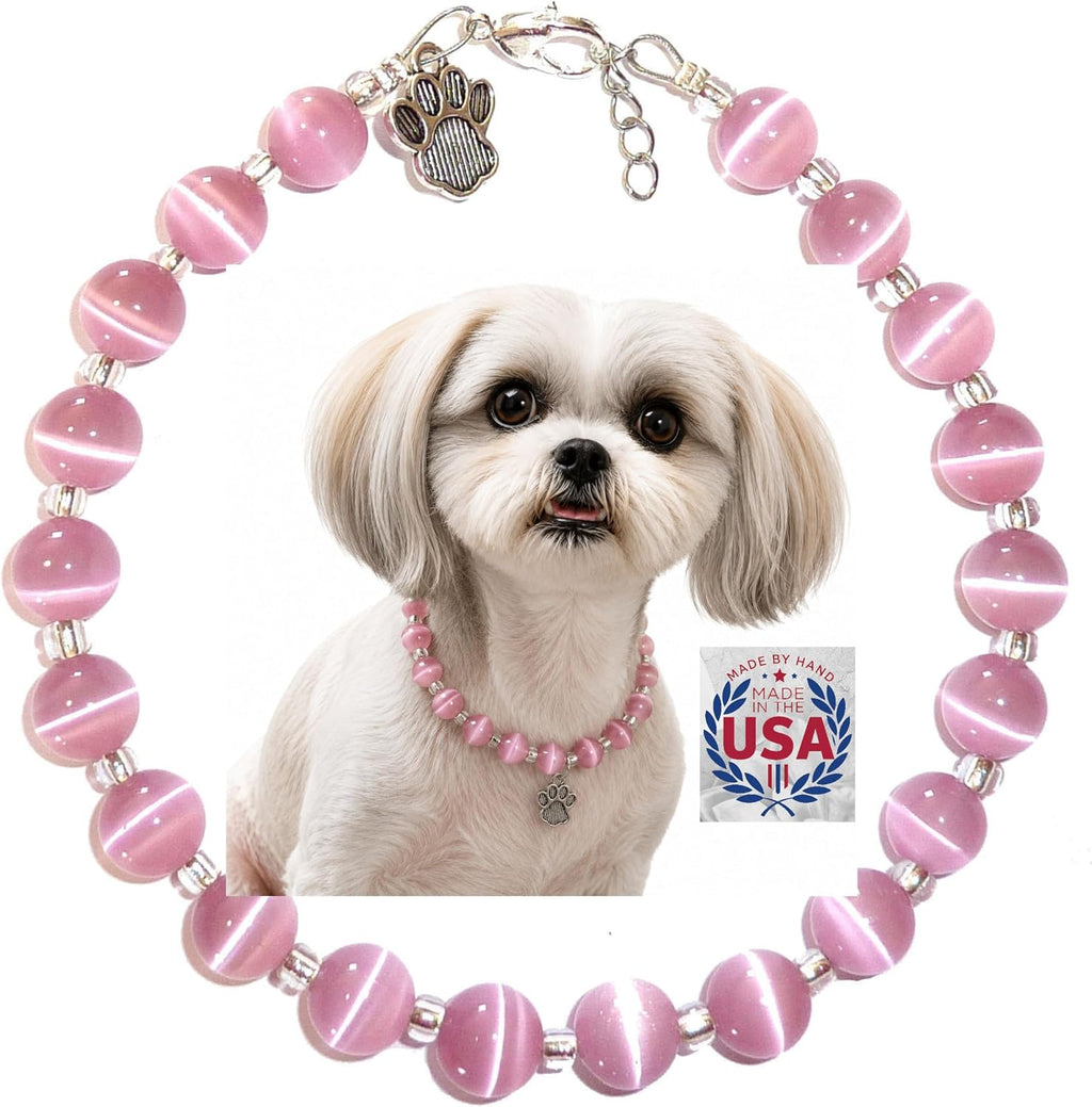 Hidden Hollow Beads Handmade USA Adjustable Beaded Pet Collar, Bling Jewelry Necklace, Paw Print Charm, Small Medium Dogs Cats Puppies Kittens - Image 9