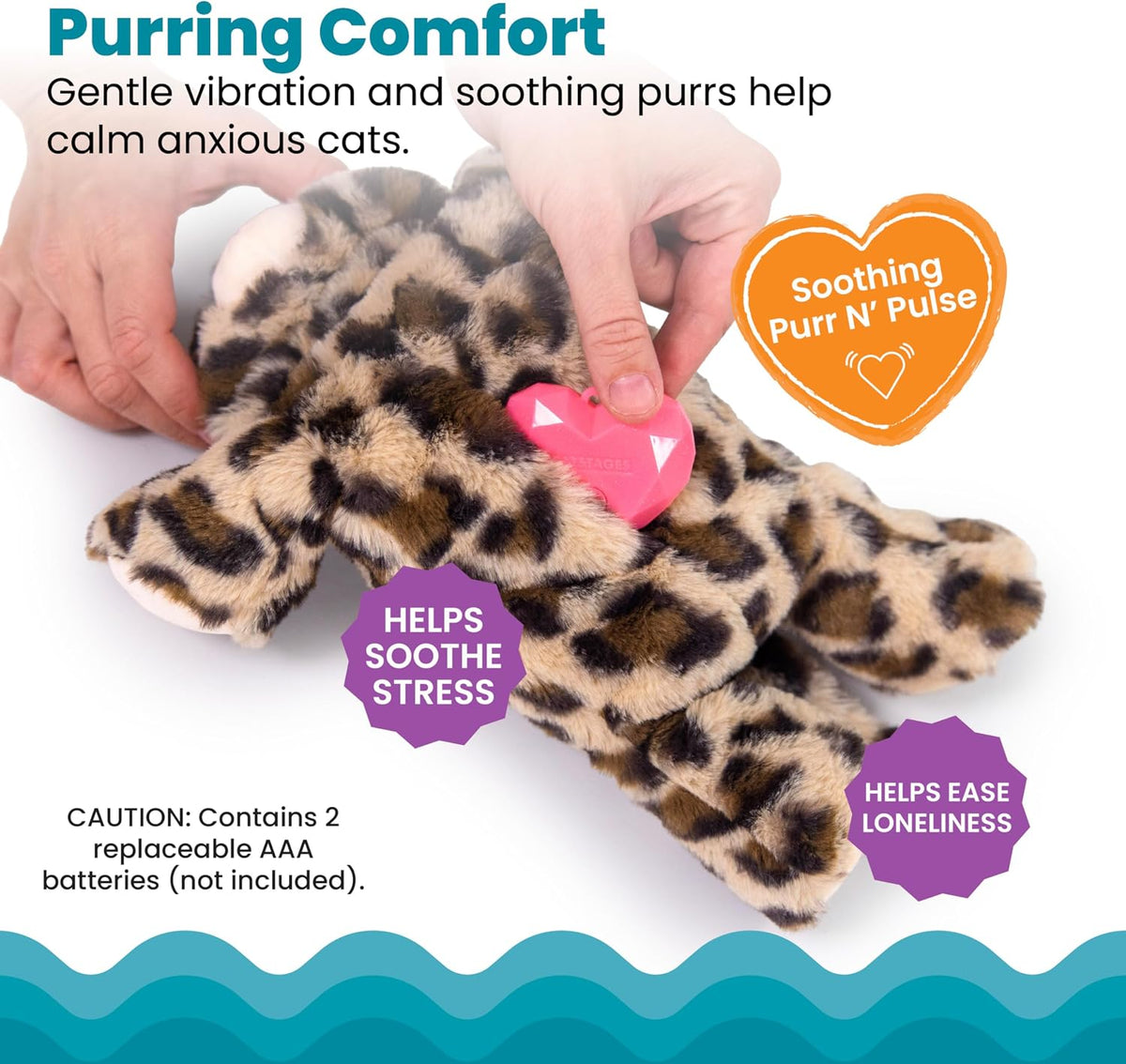 Kitten snuggling with the vibrating Catstages Calming Kitty Pal for anxiety relief
