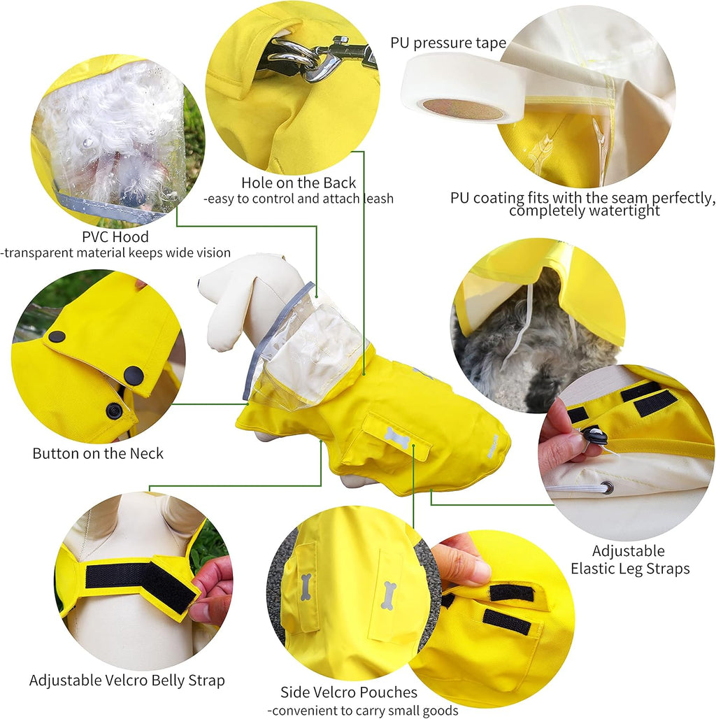 Adjustable reflective lightweight pet rain clothes featuring the belly Velcro strap detail