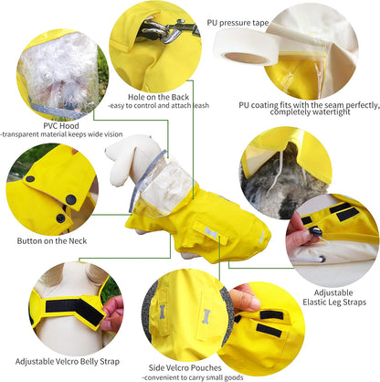Adjustable reflective lightweight pet rain clothes featuring the belly Velcro strap detail