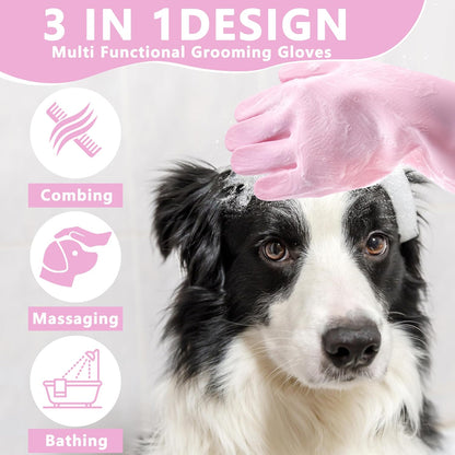 Person wearing pink Maiiu grooming gloves massaging a cat