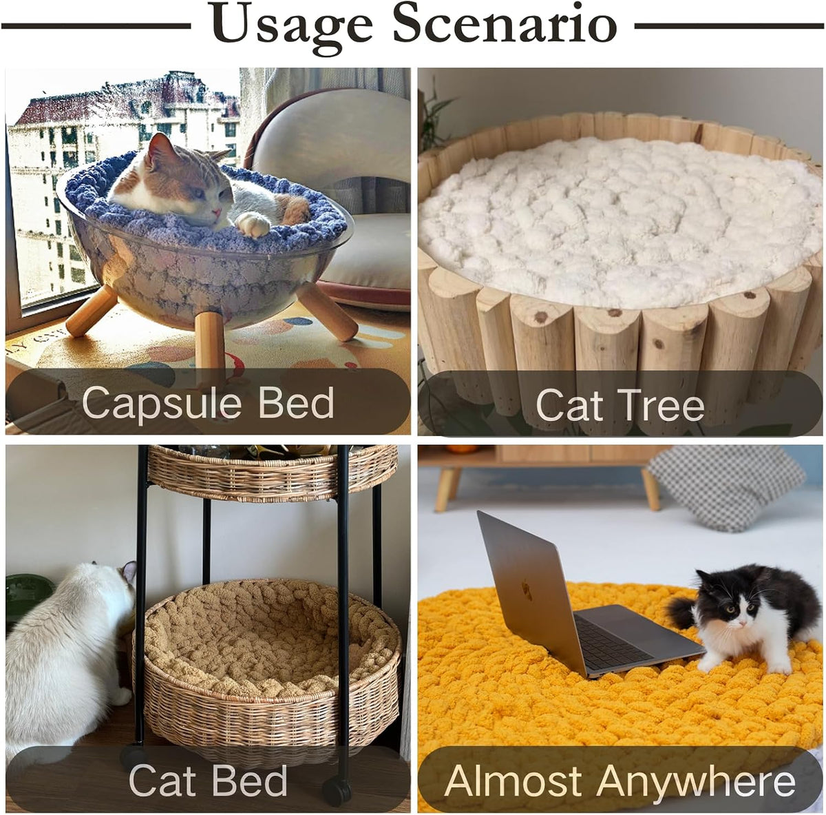 Handmade washable round cat pad blanket for indoor kittens on floor