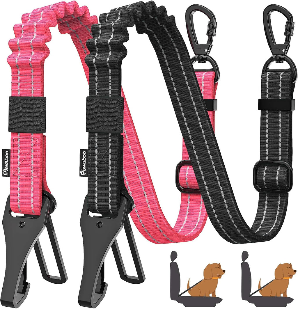 Pawaboo 2Pack Dog Seatbelt for Car,3-in-1 Dog Car Seat Belt Bungee,Shockproof Dogs Tether for Cars with Buckle&Hook Latch, Adjustable Reflective Dogs Cars Harness Leash with 360 degrees Lockable Buckle,Black - Image 12
