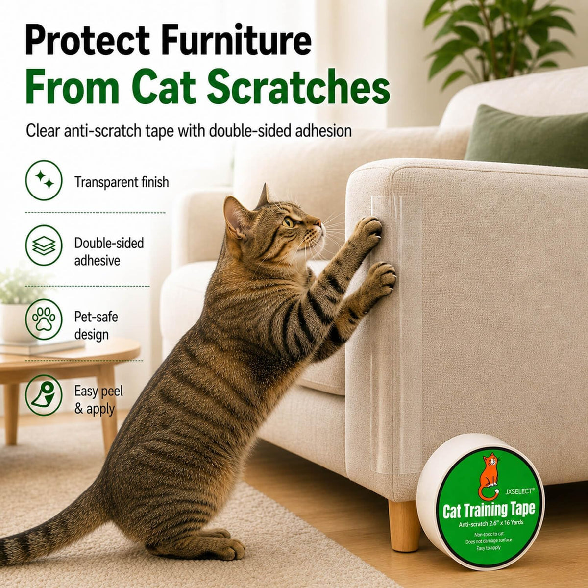 Jxselect clear double sided adhesive tape applied on couch corner