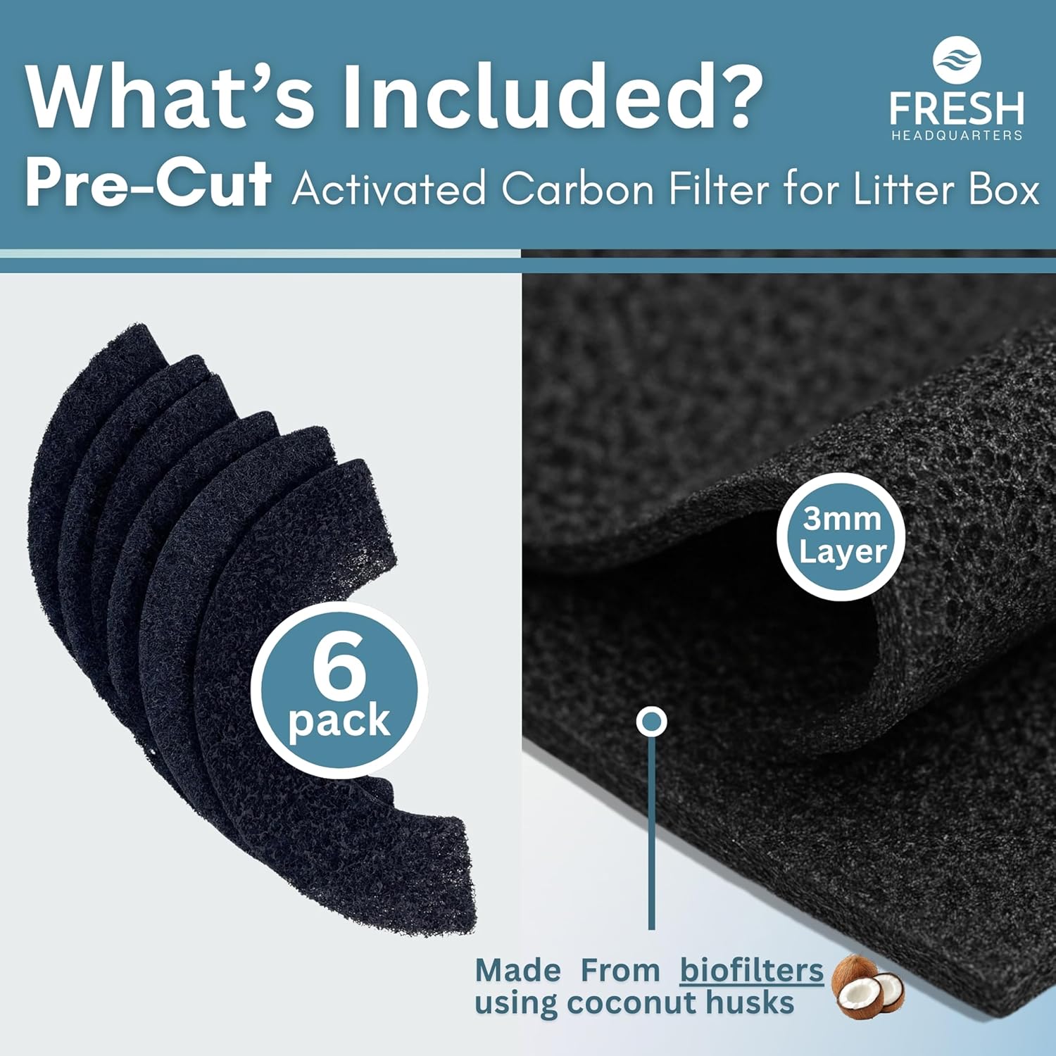 Activated charcoal filter pads precut for automatic cat litter box odor control