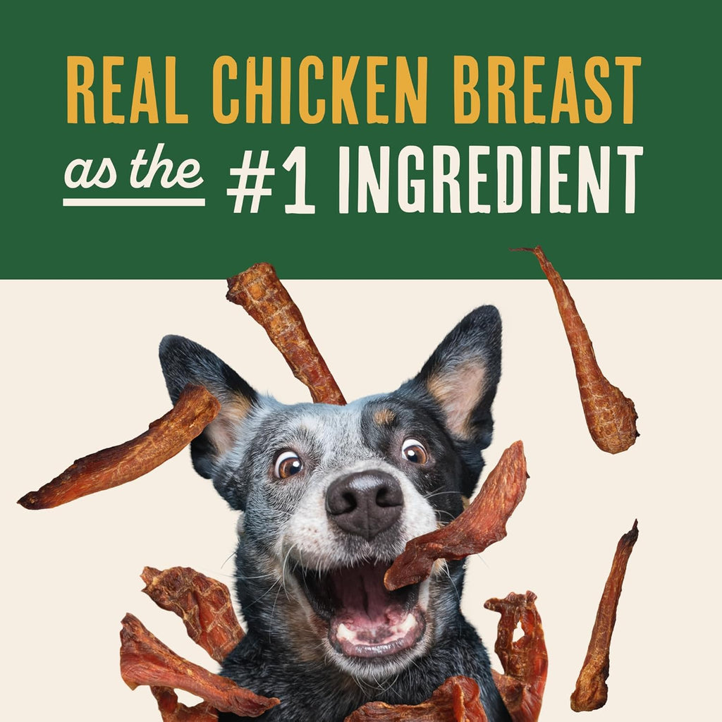 Close up view of Waggin' Train smoked chicken jerky tenders