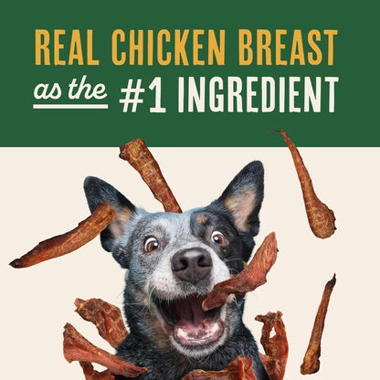 Close up view of Waggin' Train smoked chicken jerky tenders