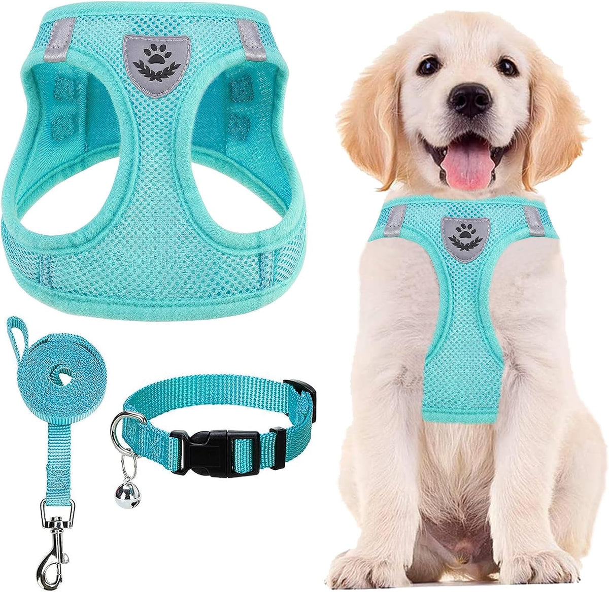PUPTECK Adjustable Dog Harness Collar and Leash Set Step in No Pull Pet Harness for Small Medium Dogs Puppy and Cats Outdoor Walking Running, Soft Mesh Padded Reflective Vest Harnesses, Beige S - Image 11