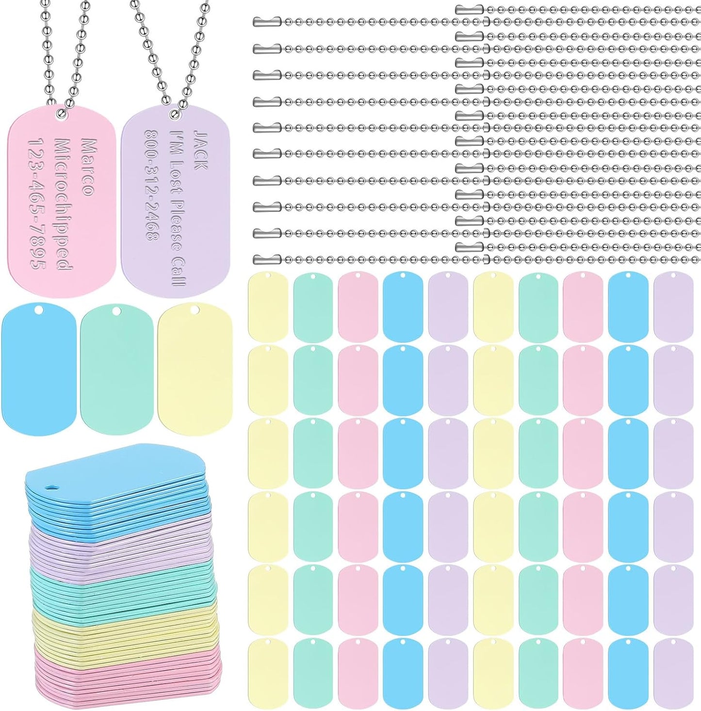 Yinkin 200 Pcs Personalized Military Dog Tags Set Including 100 Pcs Aluminum Blank Dog Tags for Engraving 100 Ball Steel Chain Rectangle Metal Blank Stamping Label for DIY Craft(Black) - Image 13