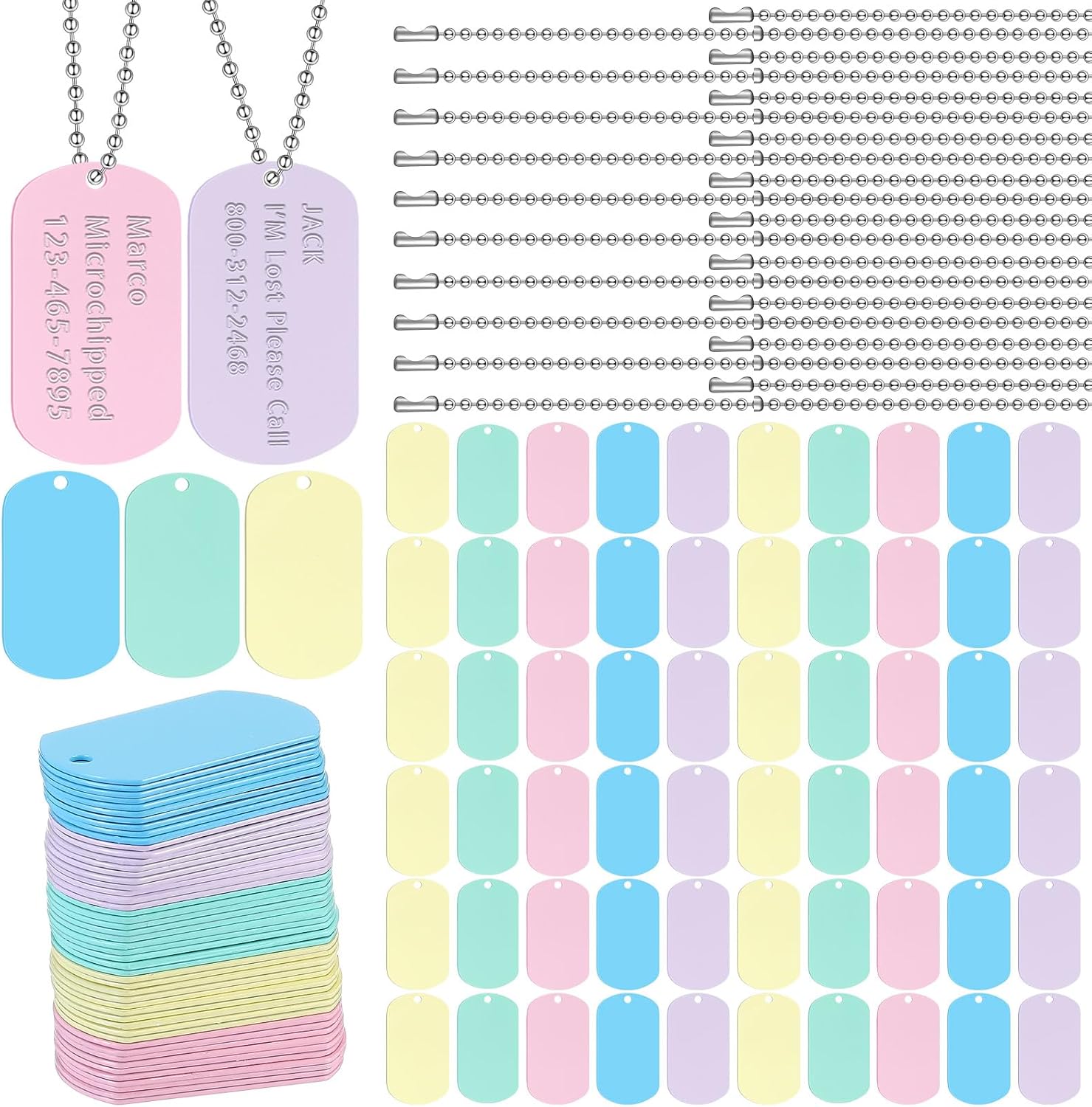 Yinkin 200 Pcs Personalized Military Dog Tags Set Including 100 Pcs Aluminum Blank Dog Tags for Engraving 100 Ball Steel Chain Rectangle Metal Blank Stamping Label for DIY Craft(Black) - Image 13