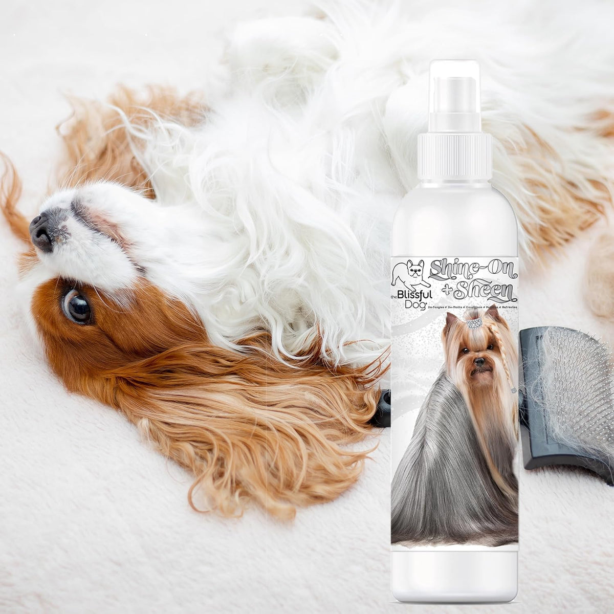 The Blissful Dog leave-in conditioner spray bottle for pet grooming