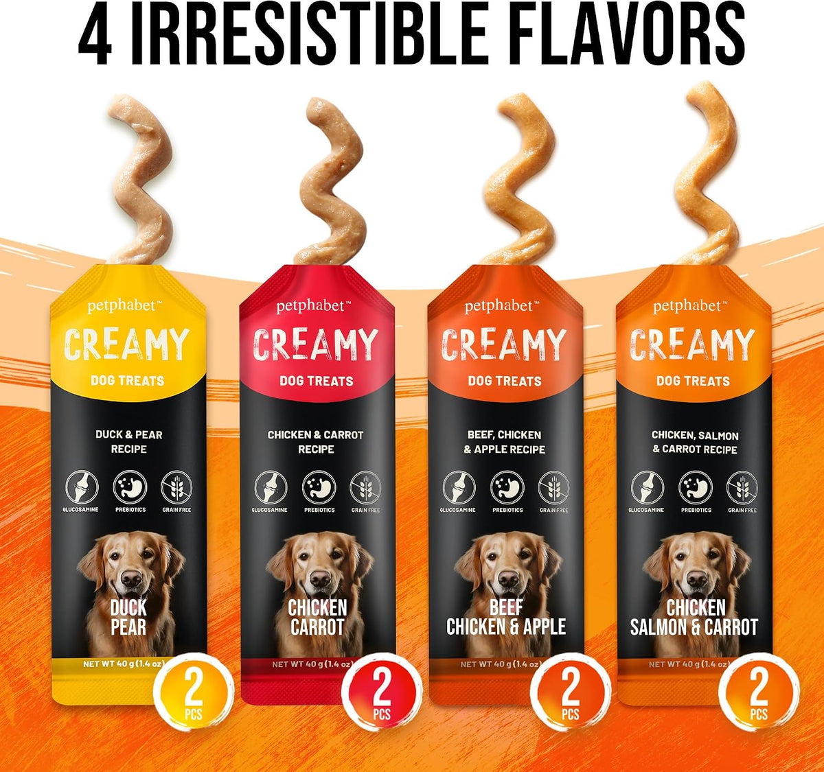 PETPHABET dog puree squeeze tubes in chicken beef and duck flavors