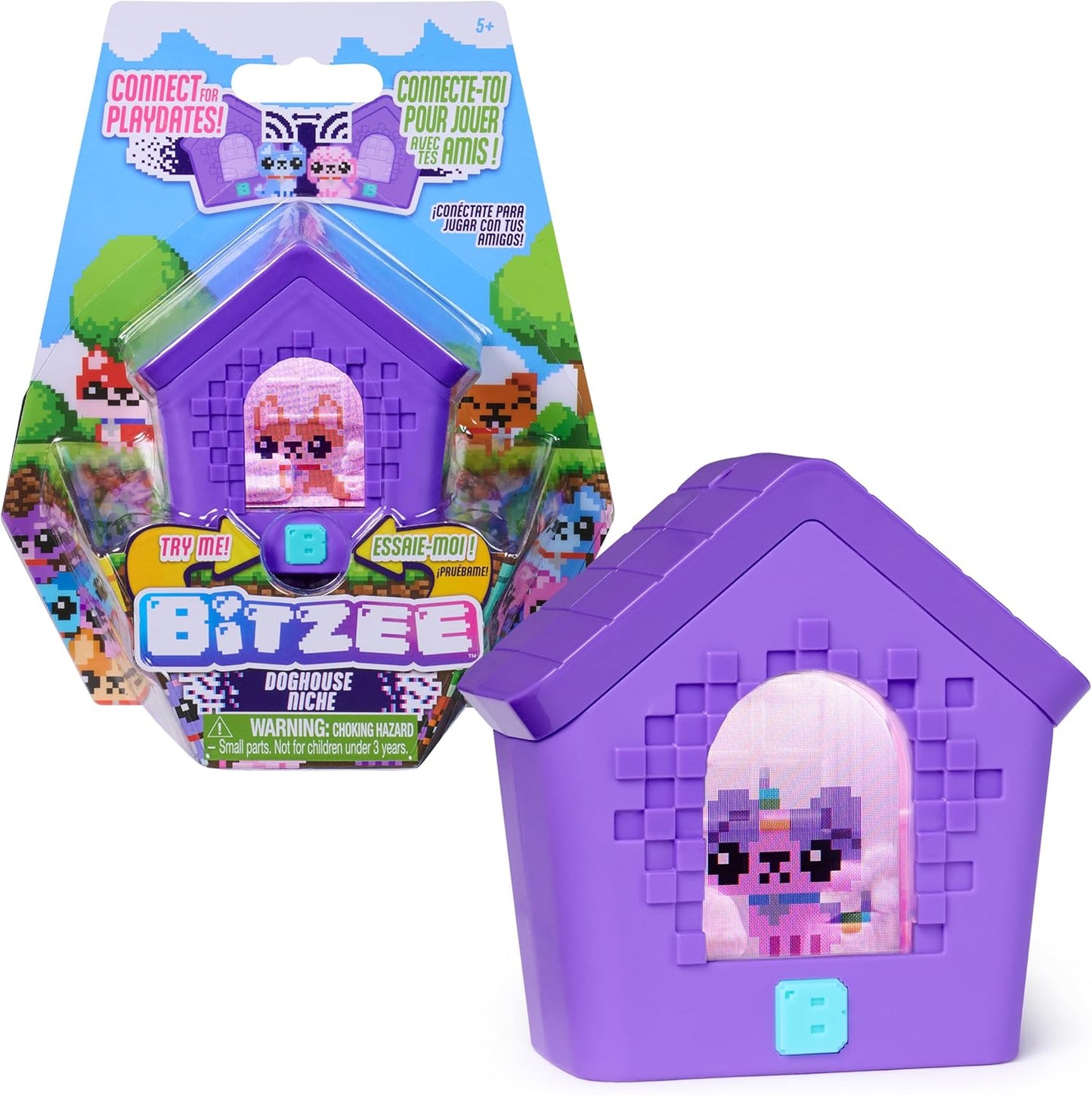 Bitzee Doghouse Interactive Digital Pet Toy front view showcasing open case displaying three dimensional puppy projection.