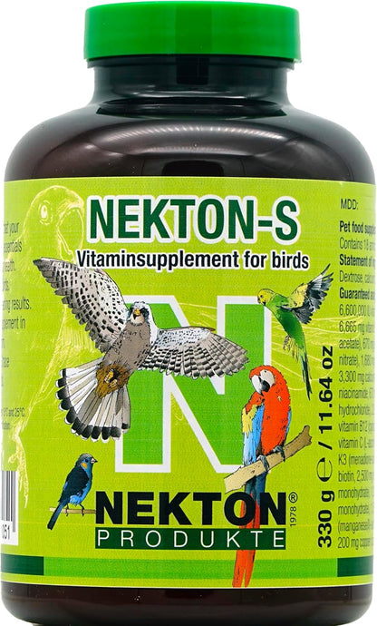 Close up of Nekton-S premium powder multi-vitamin container lid and safety seal details