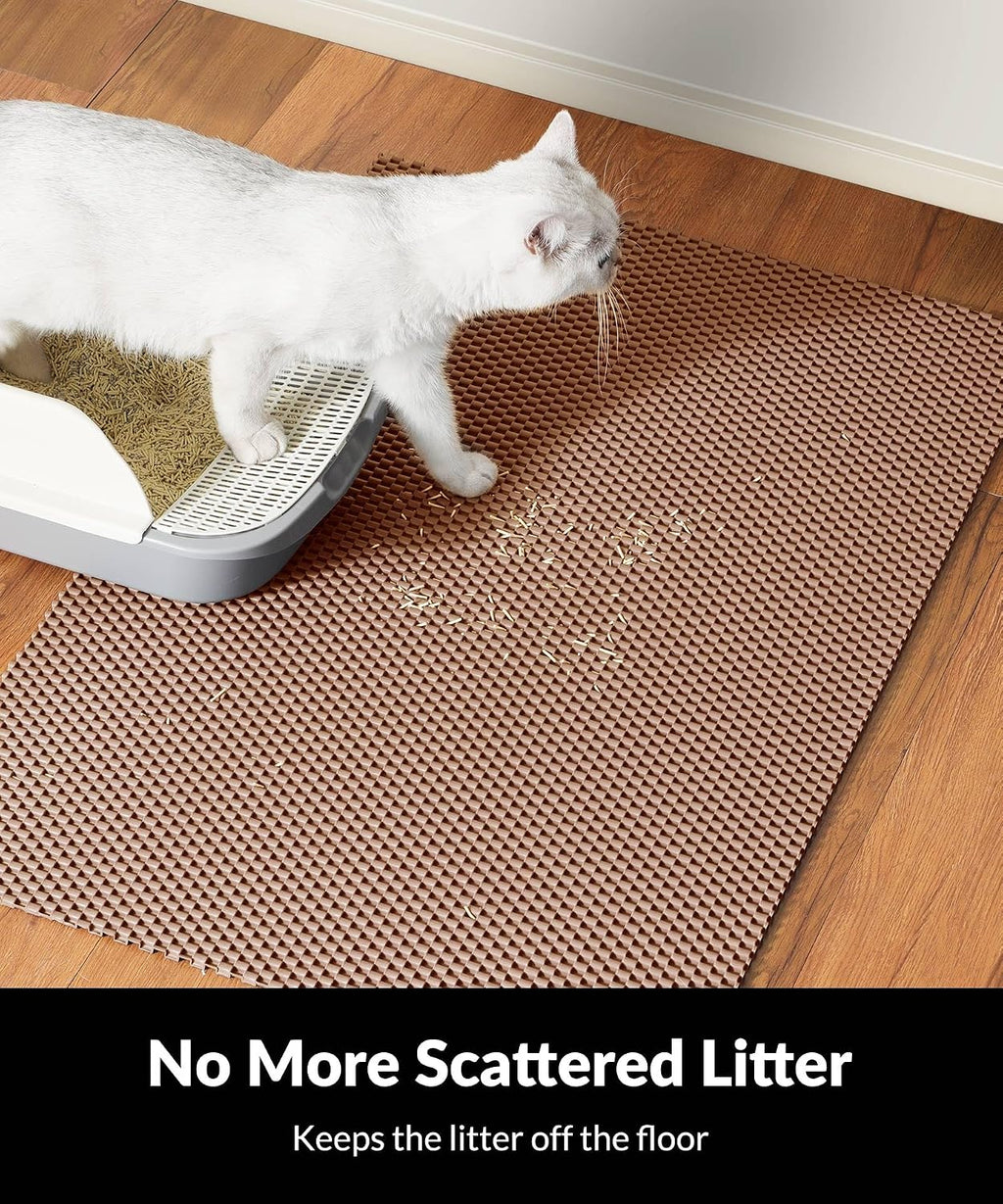Cooyes scatter control cat mat being trimmed with scissors for a custom fit.