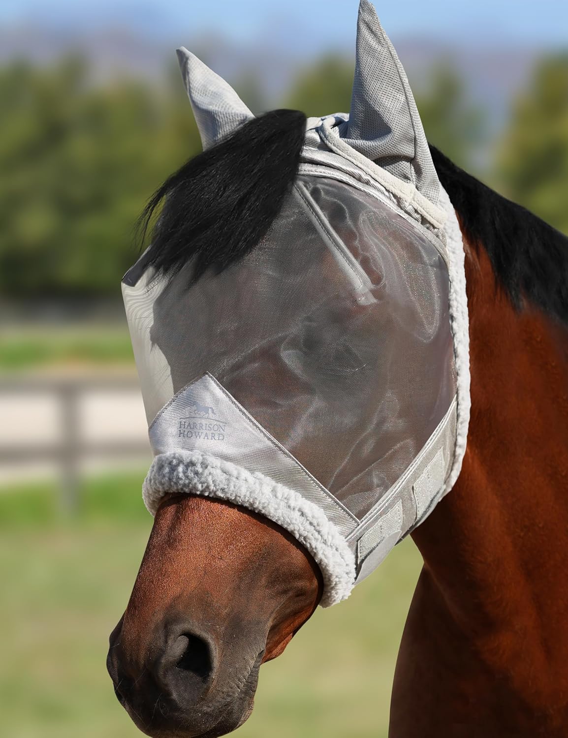 Harrison Howard CareMaster Horse Fly Mask UV Protective Fine Mesh with Extra Wool Soft Touch on Skin Light Pink L - Image 12