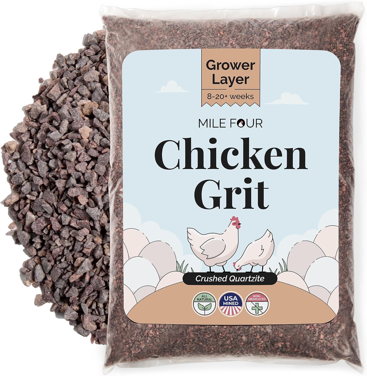 Mile Four Chicken Grit for Layer & Grower Chickens Age 8-20+ Weeks - 100% Natural Mineral Chicken Grit Quartzite, Poultry Grit, USA Mined, 4 lbs - Image 12