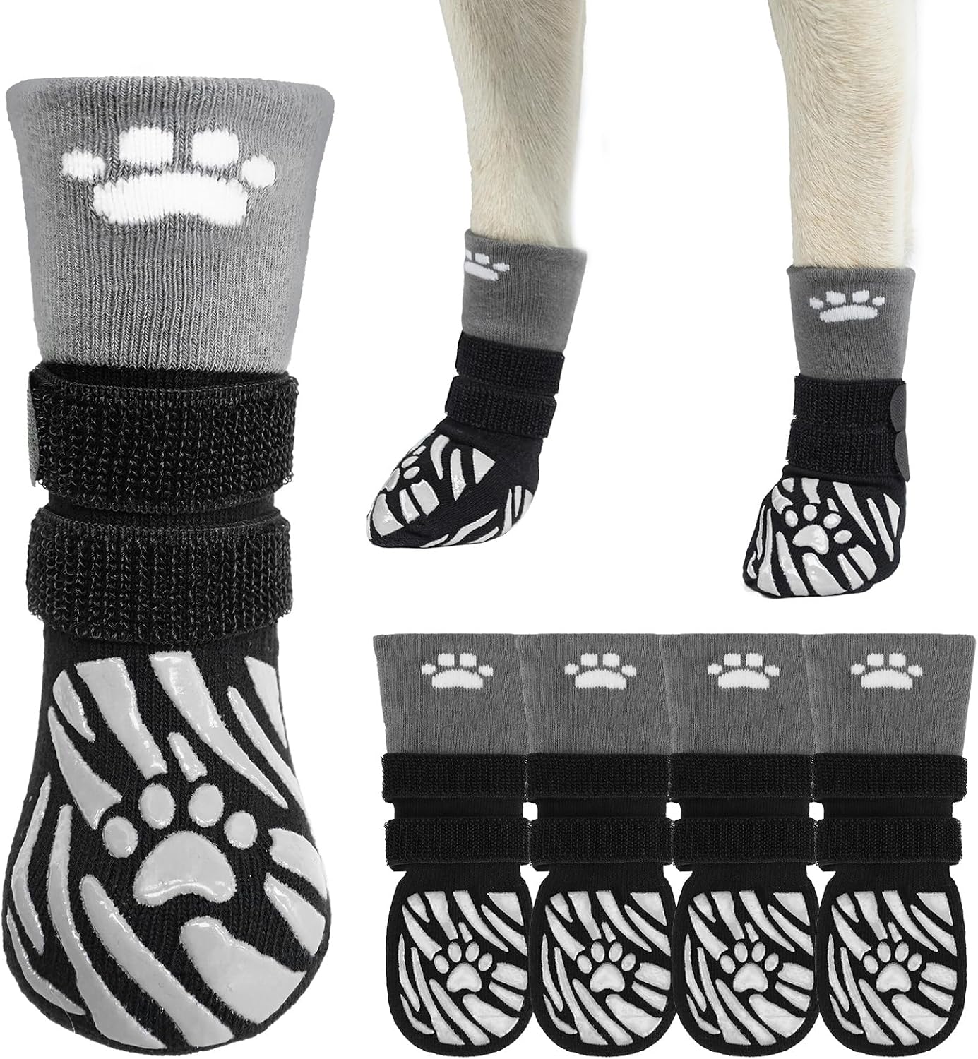 SCENEREAL Dog Socks to Prevent Licking Paws for Hot/Cold Pavement, Dog Boots & Paw Protectors for Small Medium Large Dogs, Senior Dog Grippy Socks Booties for Hardwood Floors Winter Outdoor, Pink M - Image 9