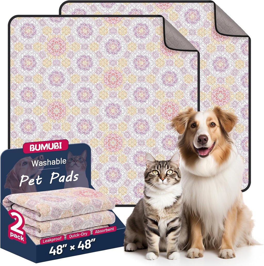 Bumubi washable dog pee pads front view in purple plants pattern