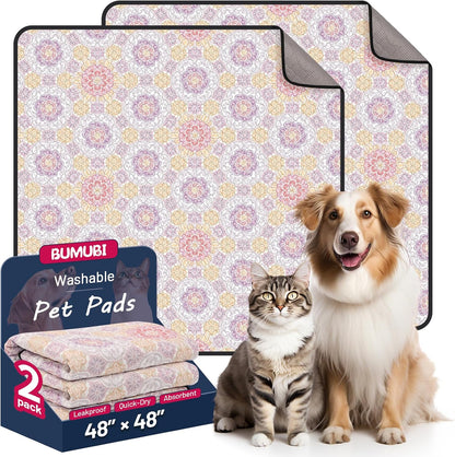 Bumubi washable dog pee pads front view in purple plants pattern