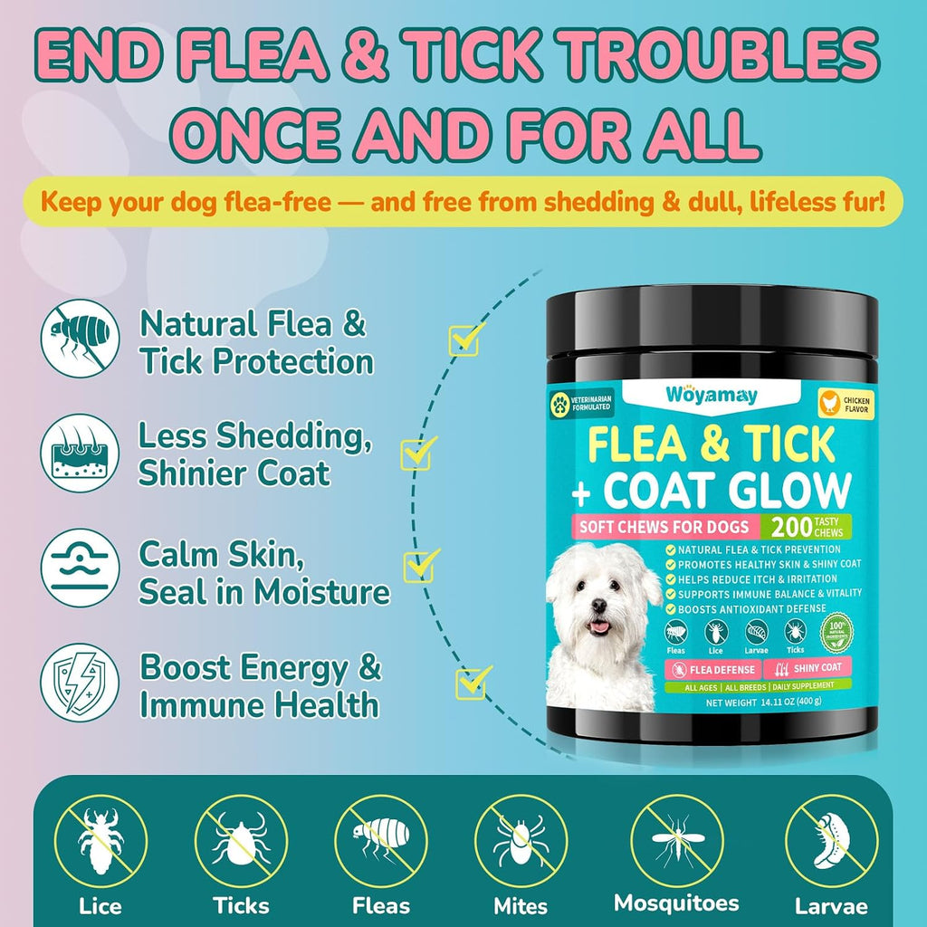 Woyamay dog flea defense two hundred soft chews jar back label