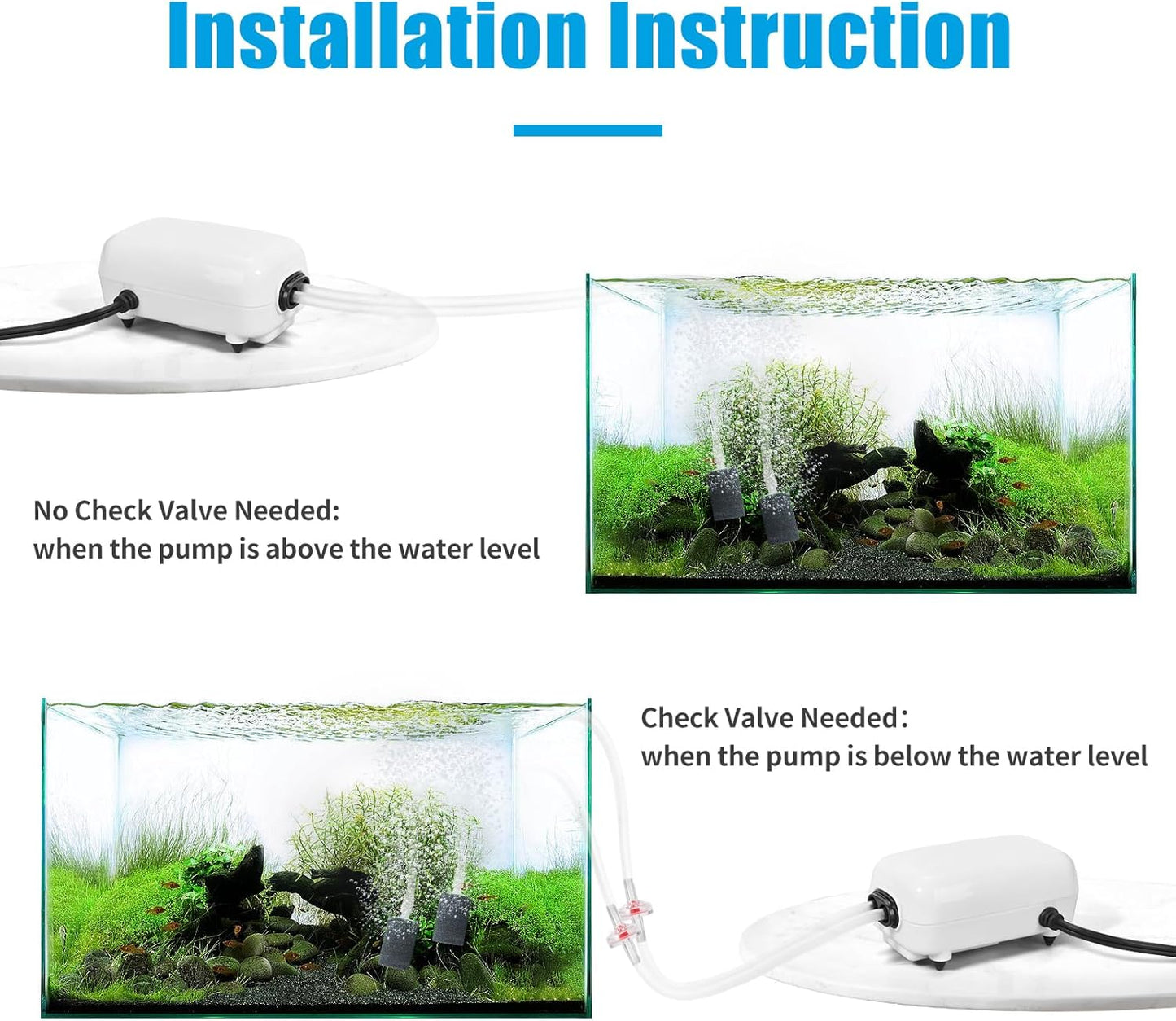 Aquaneat aquarium pump showing rubber stabilizing feet